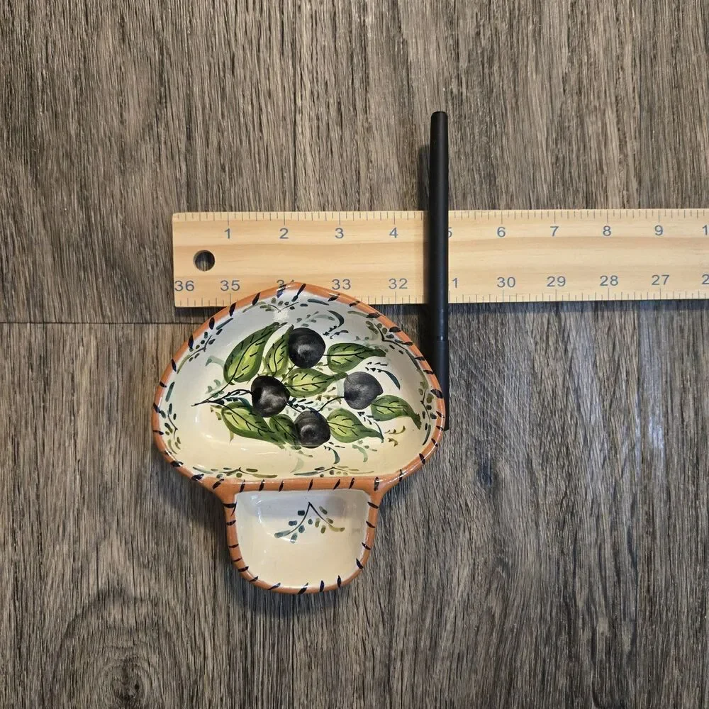 Vintage Casafina Olive dish With Sidecar Hand Painted, Signed Portugal Pottery.